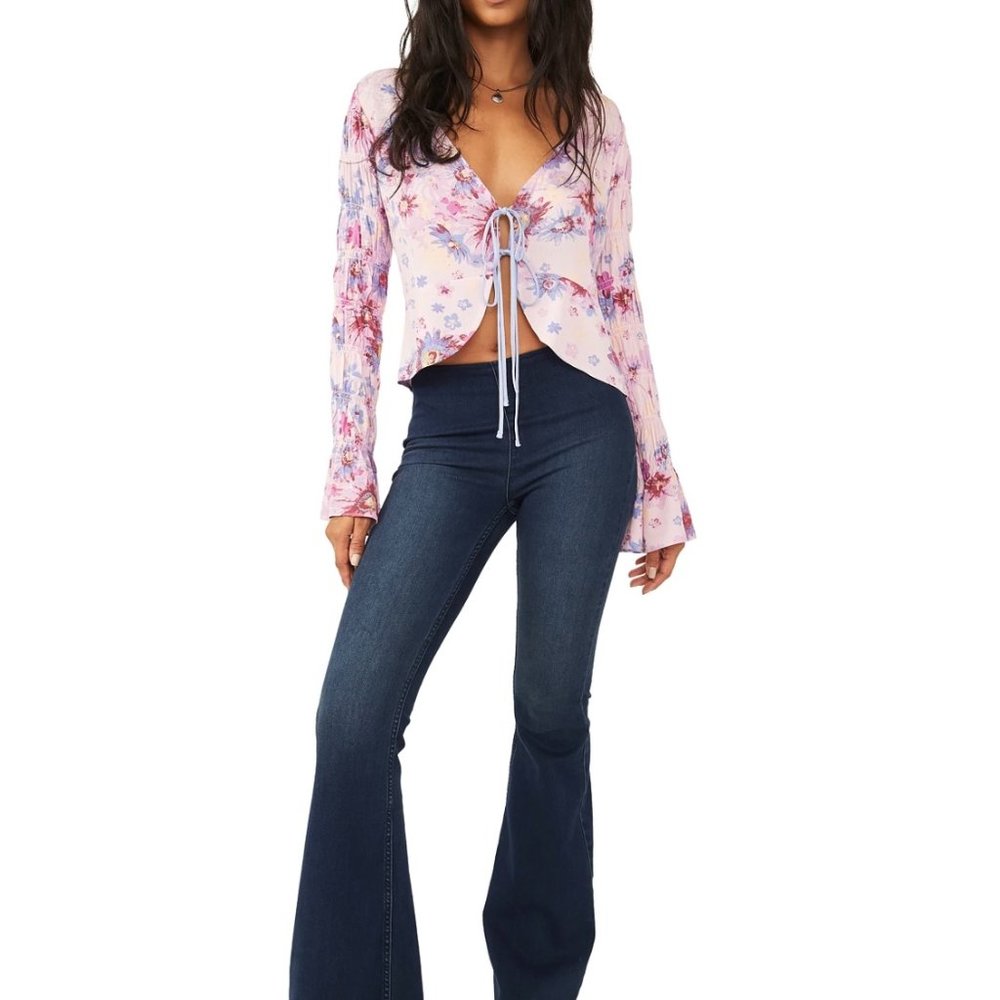 Free People Venice Floral Tie-Front Top Large | Rose Combo | NWT | Boho Blouse - Picture 2 of 13